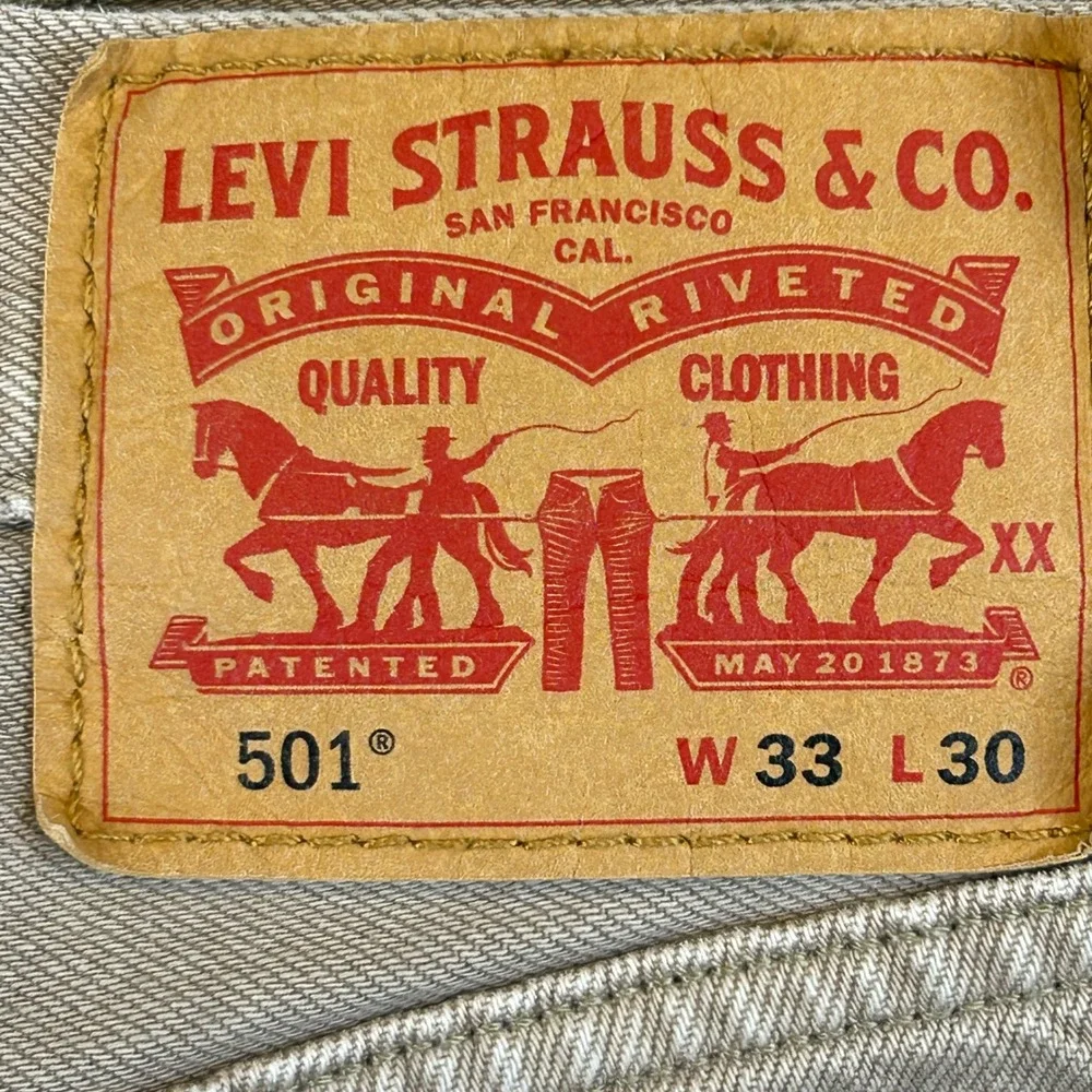 Levis 501 Jeans Mens 33x30 Tan Khaki Straight Leg Button Fly Denim